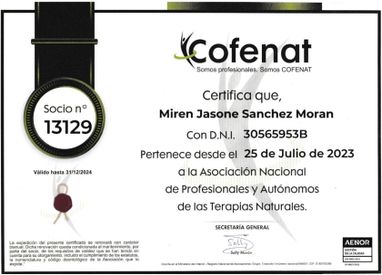 Imagen del Certificado a Jasone Sánchez por Cofenat