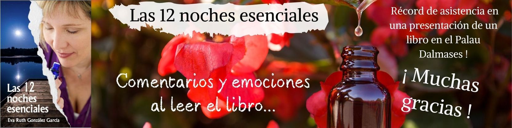 Foto con flores, libro y Eva Ruth Gonzalez García
