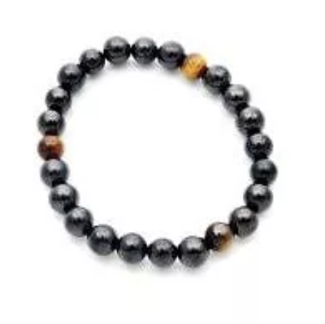 Pulsera bola 8 mm Shunguita/3 Ojo de Tigre