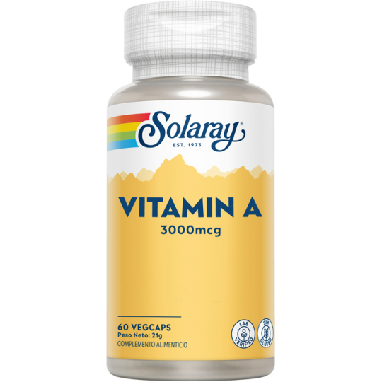 Vitamina A 3000 Mcg_ 60 Vegcaps. Sin Gluten. Solaray