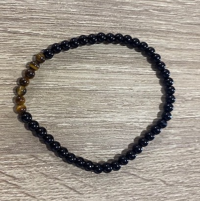 Pulsera Obsidiana negra con ojo de Tigre 4 mm