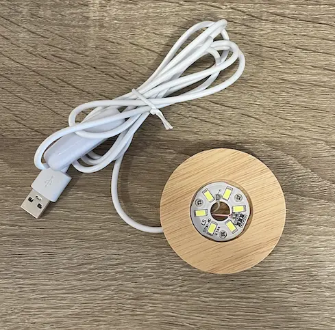 Base de luz led usb madera redondo 6cm