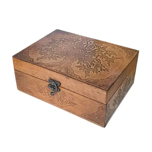 [FI053] Caja de madera con símbolo del Arbol de la Vida. 20x15x8 cm