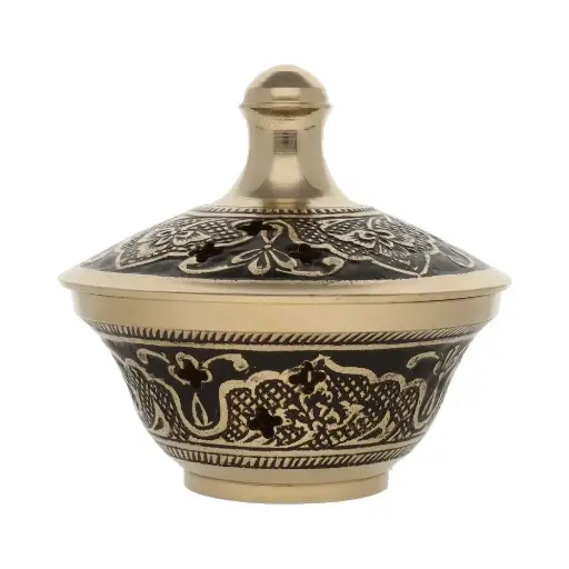 [IN005] Incensario de bronce con grabados en negro