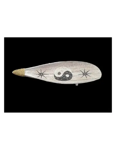[N015] Inciensario de hoja de coco ying yang blanco